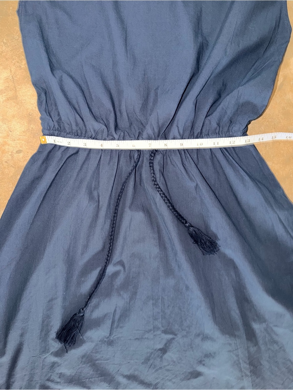 HYR Navy Sleeveless Midi Cotton Dress Tassel Tie Waist NWT Size S - Picture 6 of 10